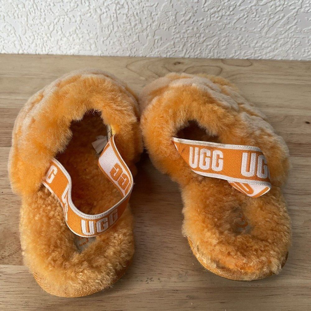 Ugg Orange California Poppy Fluff Yeah Fur Slides Slippers Kids Girlsn12 Vietnam
